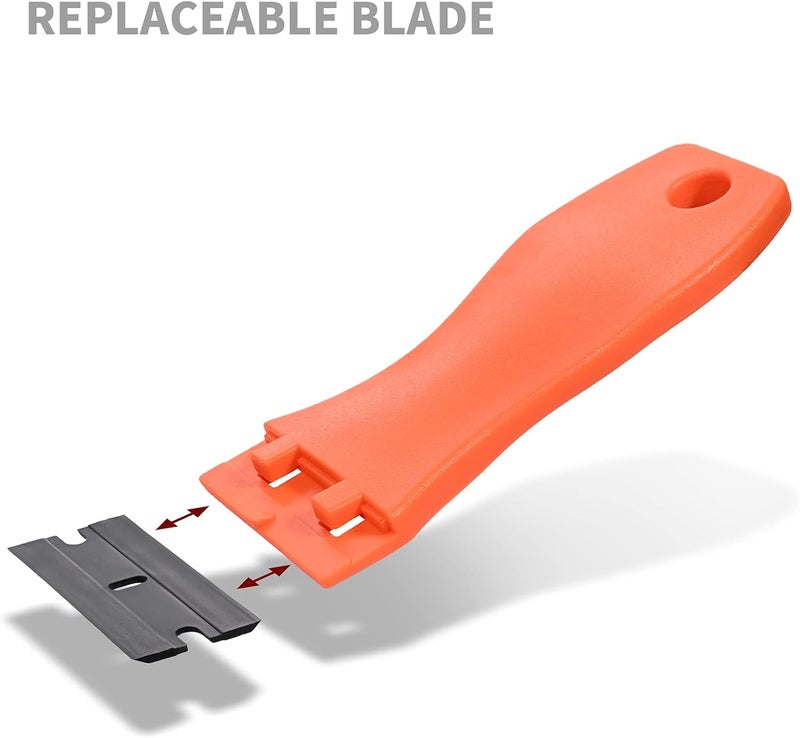 Ehdis 1.5" Plastic Razor Scraper Tool with 10pcs Double Edged Blades for Adhesive Remover,Removing Labels Stickers Decals Taping on Glass Windows(Orange) - Image 4