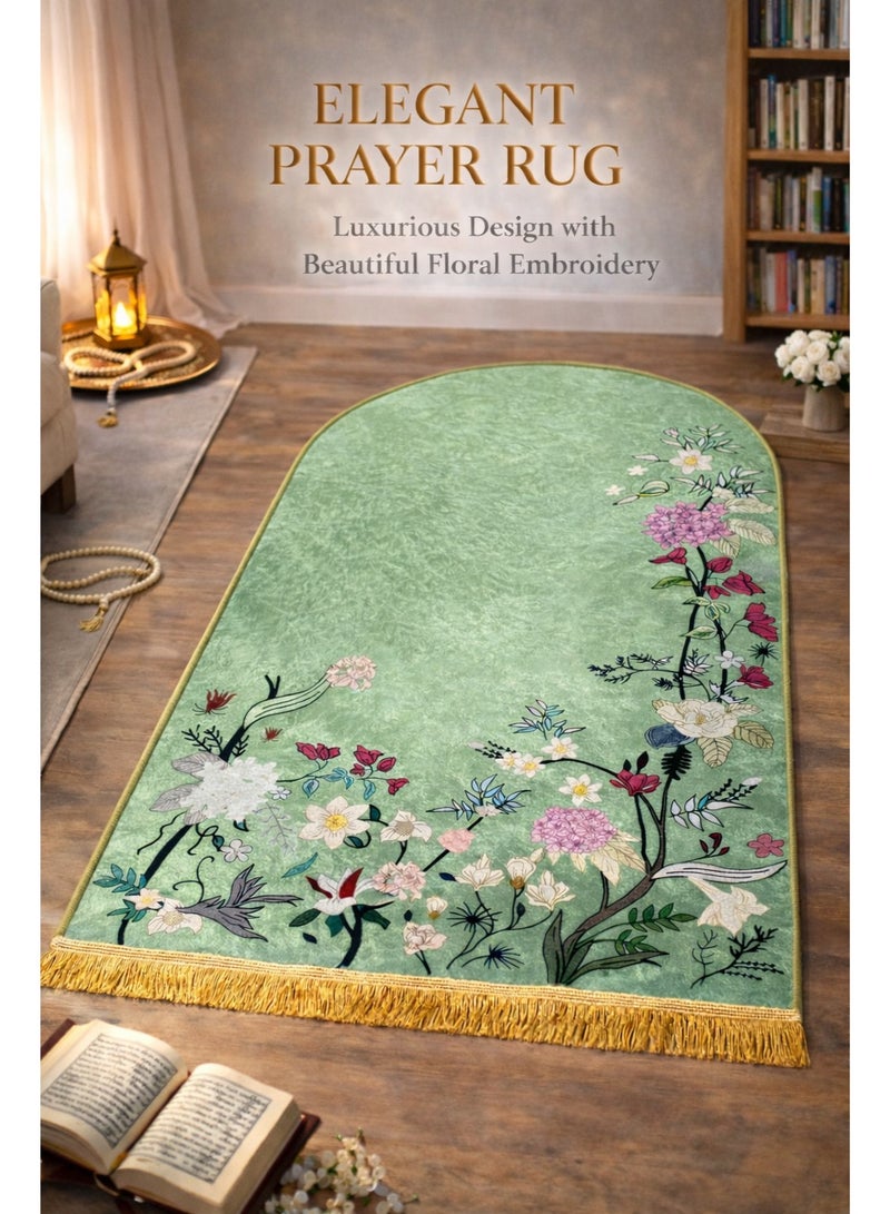 سجادة صلاة فاخرة مطرزة للنساء – تصميم قوسي أنيق مع تطريز زهري ناعم، خامة مخملية فائقة النعومة، خفيفة ومريحة للاستخدام اليومي في الصلاة – مثالية للهدايا في رمضان والأعياد – سجادة صلاة نسائية عالية الجودة للاستخدام في المنزل أو المسجد أو أثناء السفر – تصميم راقٍ يناسب ذوق المرأة المسلمة - Image 3