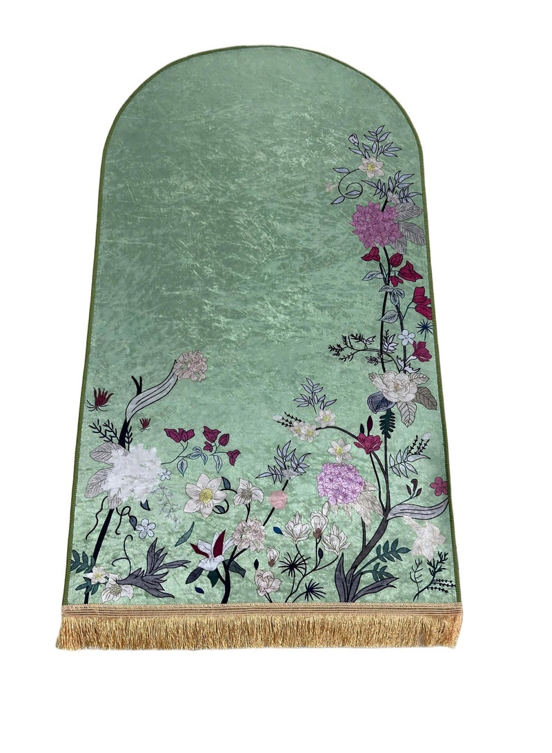 سجادة صلاة فاخرة مطرزة للنساء – تصميم قوسي أنيق مع تطريز زهري ناعم، خامة مخملية فائقة النعومة، خفيفة ومريحة للاستخدام اليومي في الصلاة – مثالية للهدايا في رمضان والأعياد – سجادة صلاة نسائية عالية الجودة للاستخدام في المنزل أو المسجد أو أثناء السفر – تصميم راقٍ يناسب ذوق المرأة المسلمة - Image 2