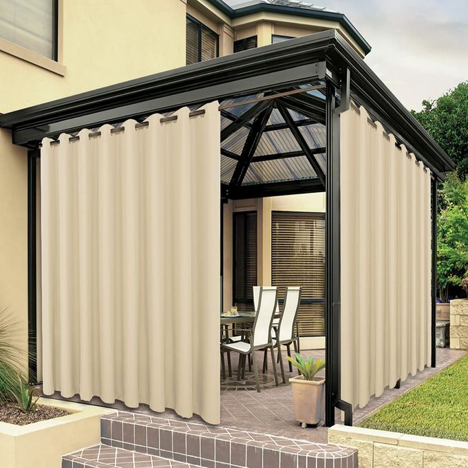 BONZER Outdoor Waterproof Curtains for Patio Wide Grommet Sunlight Blocking Outside Curtains for Gazebo Porch Pergola Pavilion 1 Panel 110W x 84L inch Cream