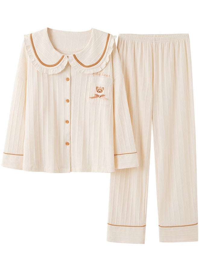 NIBEMINENT 2-Piece Striped Pyjama Set Beige - Image 1