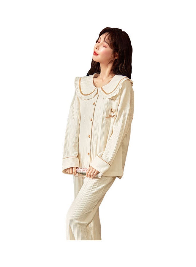 NIBEMINENT 2-Piece Striped Pyjama Set Beige - Image 2