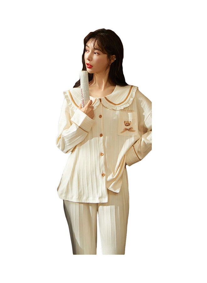 NIBEMINENT 2-Piece Striped Pyjama Set Beige - Image 4
