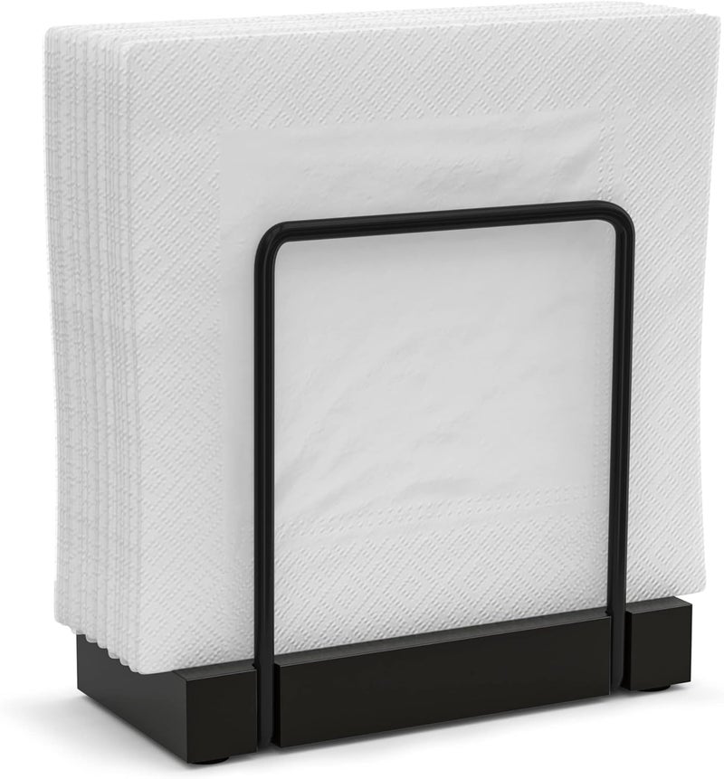 Wican Napkin Holder for Table, Bamboo Iron Standing Napkin Dispenser for Kitchen Dining Farmhouse Cocktail Picnic Bar Rustic Wood Holders for Paper Mail Bills Suitable for All Dining Room Decors Black - Image 1