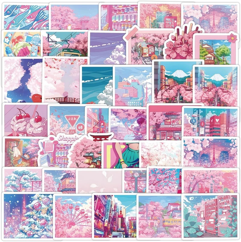 AUCEKO 50 PCS Stickers for Sakura Series,Sakura Stickers,Teens Boys and Girls Sticker Pack Vinyl Skateboard Guitar Door Laptop Luggage Car Bike Water Bottle Birthday Party Supplies Stickers - Image 5