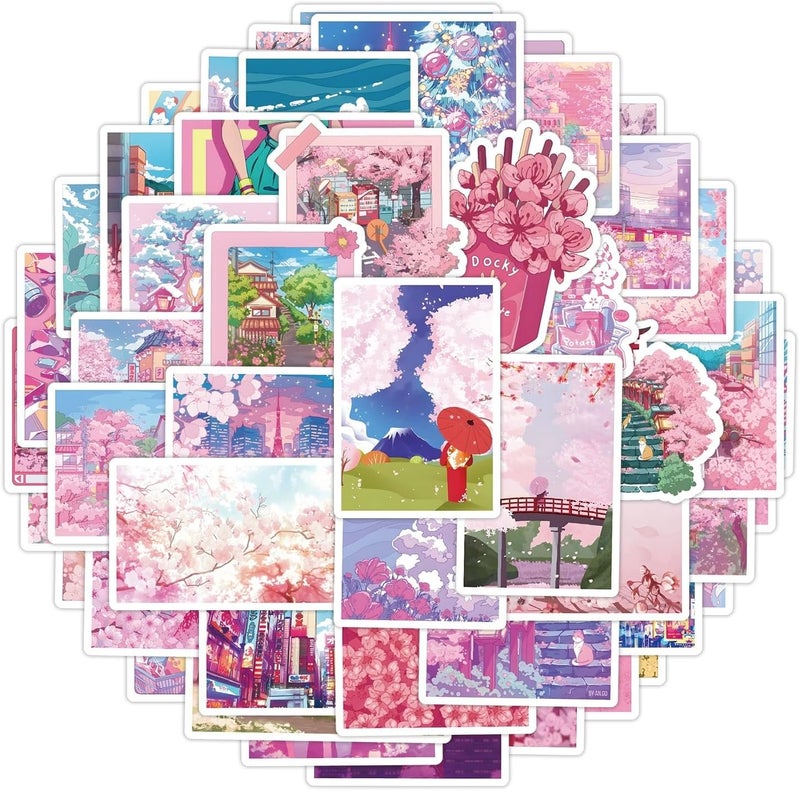 AUCEKO 50 PCS Stickers for Sakura Series,Sakura Stickers,Teens Boys and Girls Sticker Pack Vinyl Skateboard Guitar Door Laptop Luggage Car Bike Water Bottle Birthday Party Supplies Stickers - Image 3