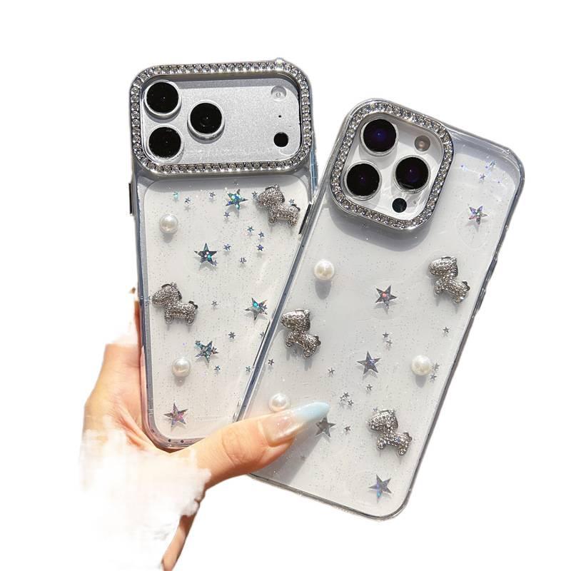 BB غطاء واقي، مقاوم للصدمات لـ iPhone 14 / 14 Plus / 14 Pro / 14 Pro Max، شفاف، TPU، حماية من السقوط, زخرفة كريستال راينستون بتفاصيل مرصعة من مادة TPU - Image 2