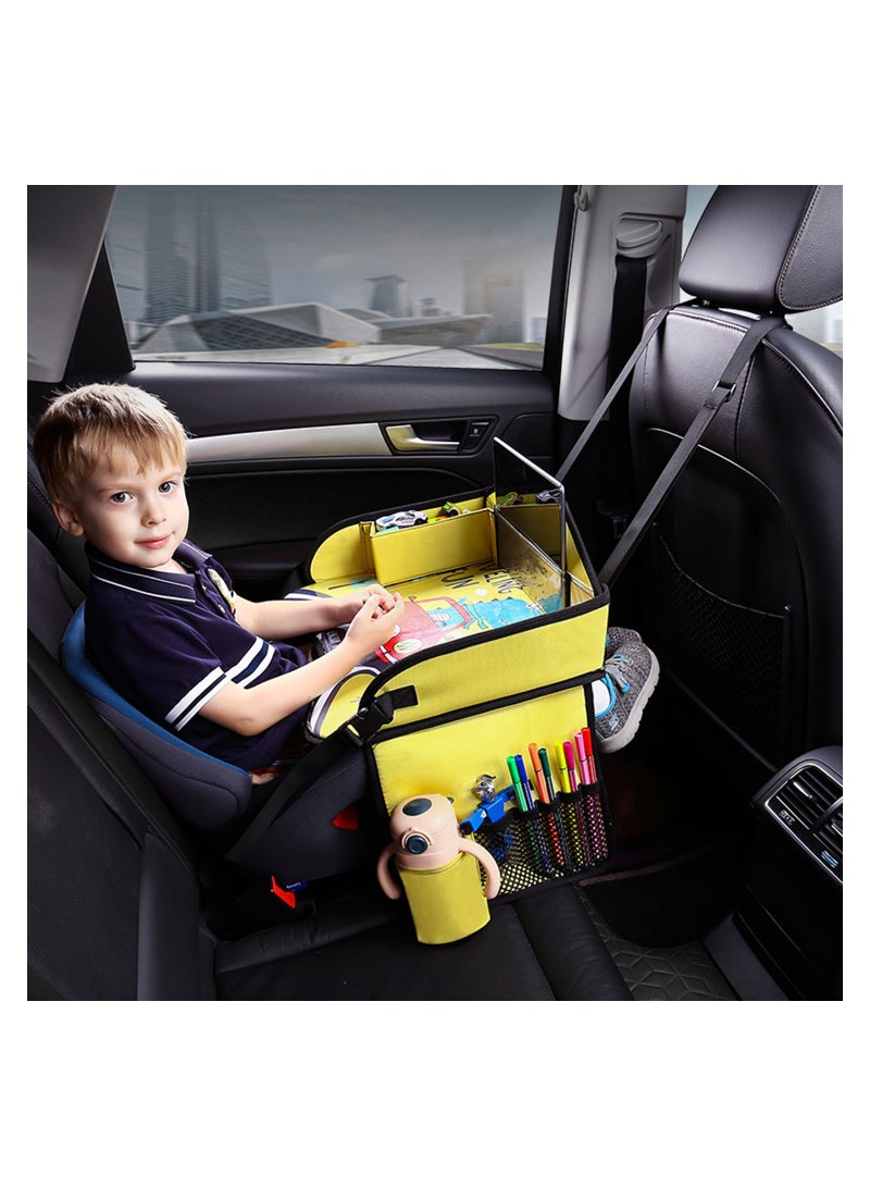 SOLARAE Kids Travel Tray for Car, Car Seat Tray for Kids Travel with Load-Bearing Belt, Carseat Activity Tray for Toddlers, Lap Tray for Kids, Suitable for Cars and Airplanes (Yellow) - Image 2