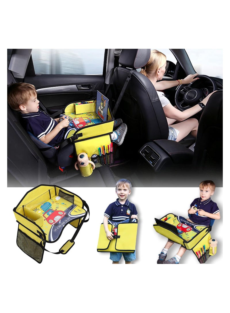 SOLARAE Kids Travel Tray for Car, Car Seat Tray for Kids Travel with Load-Bearing Belt, Carseat Activity Tray for Toddlers, Lap Tray for Kids, Suitable for Cars and Airplanes (Yellow) - Image 1