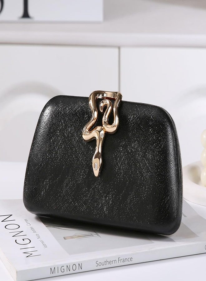 Dreubea Womens Clutch Bag with Elegant Snake Accent - Stylish & Chic Evening Purse Black - Image 2