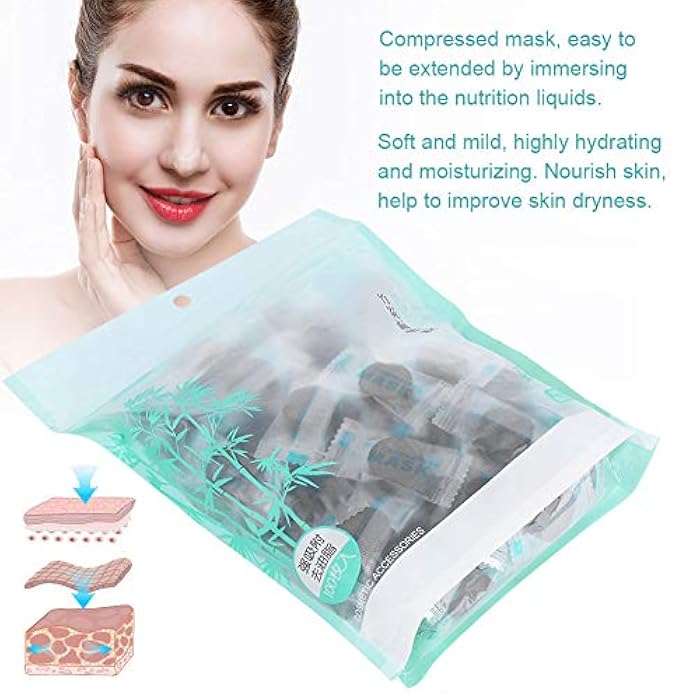 Sonew 100Pcs/Pack Bamboo Charcoal Compressed Face Mask, Disposable Skin Care DIY Facial Mask Paper, Natural Cotton Skin Care Wrapped Masks - Image 5