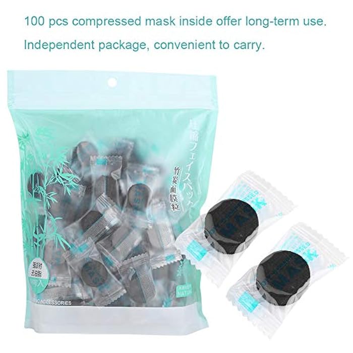 Sonew 100Pcs/Pack Bamboo Charcoal Compressed Face Mask, Disposable Skin Care DIY Facial Mask Paper, Natural Cotton Skin Care Wrapped Masks - Image 4