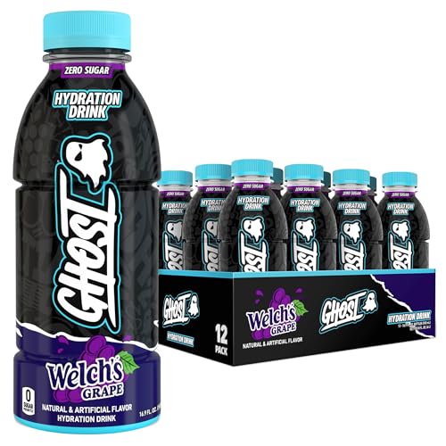 GHOST Hydration Drink, Welch’s Grape - RTD Sports Drink with Electrolytes, Natural Vitamins & Minerals - All Day Lifestyle Hydration Beverage - Zero Caffeine & Zero Sugars - 16.9 Fl Oz, 12 Pack - Image 1
