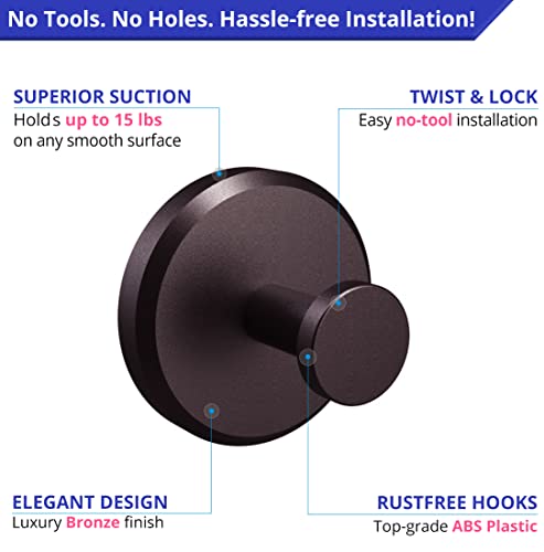 HOME SO Suction Cup Hooks for Shower, Bathroom, Kitchen, Glass Door, Mirror, Tile – Loofah, Towel, Coat, Bath Robe Hook Holder for Hanging up to 15 lbs – Waterproof & Rustproof, Dark Bronze (2-Pack) - Image 5