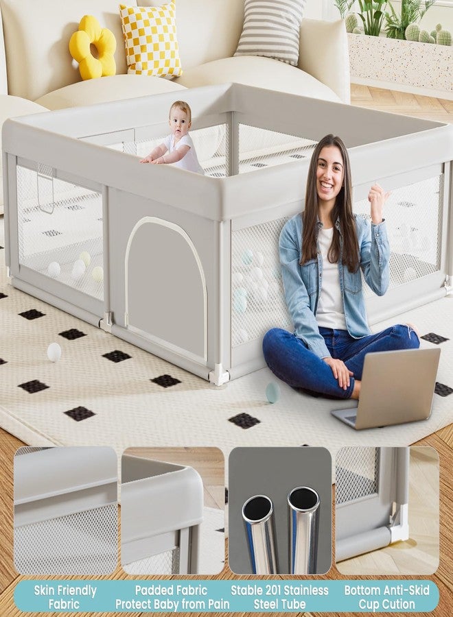Hiaksedt حظيرة لعب للأطفال من هياكسيدت، 50 × 50 بوصة، حظائر لعب للأطفال الرضع والصغار، سياج لعب للأطفال للاستخدام الداخلي والخارجي مع شبكة مسامية مضادة للسقوط - Image 5