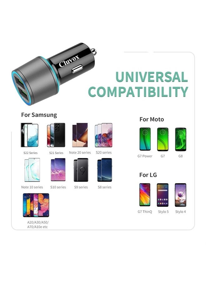 Cluvox - Rapid USB C Car Charger, Compatible for Samsung Galaxy S23/S22/S21/Note 20/Ultra/10/Plus/9/8/S20 Plus/Ultra/S10+/S10e/S9/S8/A50/A70, Quick Charge 3.0 Dual USB 18W Fast Car Charger+ Type C Cable 3.3ft - Image 1