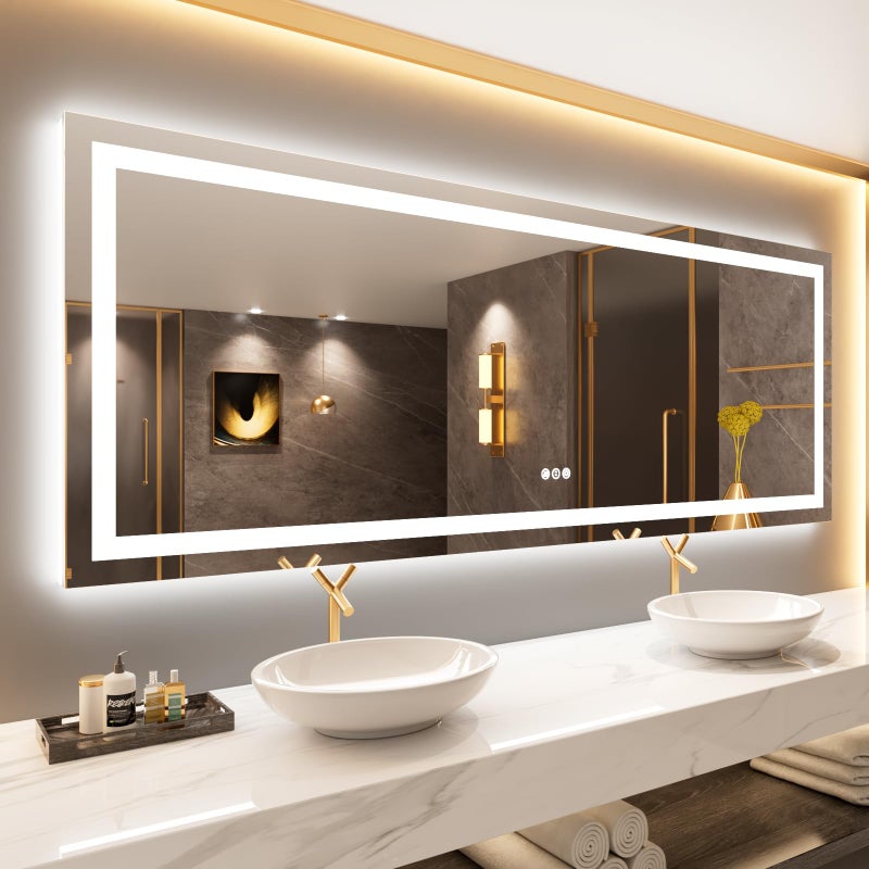 LOAAO 84X32 LED Bathroom Mirror with Lights AntiFog Dimmable Backlit  Front Lit Lighted Bathroom Vanity Mirror for Wall Memory Function Tempered Glass ETL Listed
