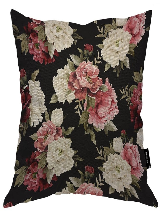 Beabes Peonies Decorative Throw Pillows Covers, Retro Blossom Flowers Rose Peony Garden Throw Cushion Cover Cotton Linen Pillowcases for Bedroom Sofa Living Room, 18x18 Inch, Pink White - Image 1