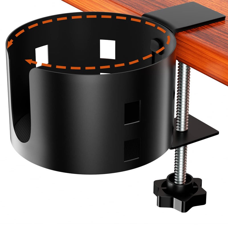 OOKUU Upgraded Large Desk Cup Holder Clamp, OOKUU Anti-Spill Table Cup Holder, Metal Office & PC Gaming Desk Accessories, Compatible with Universal Cup, Bottles, Pencil Holder (Black) - Image 1