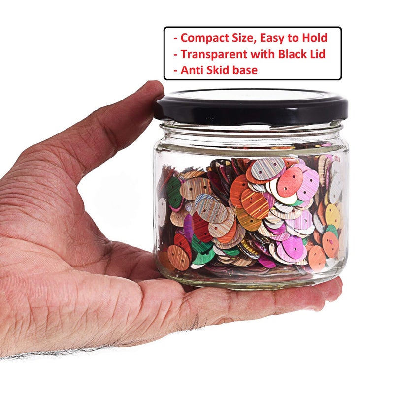 MACHAK Round Glass Jar For Kitchen Container For Storage Airtight, 350ml, Black Lid (8) - Image 3