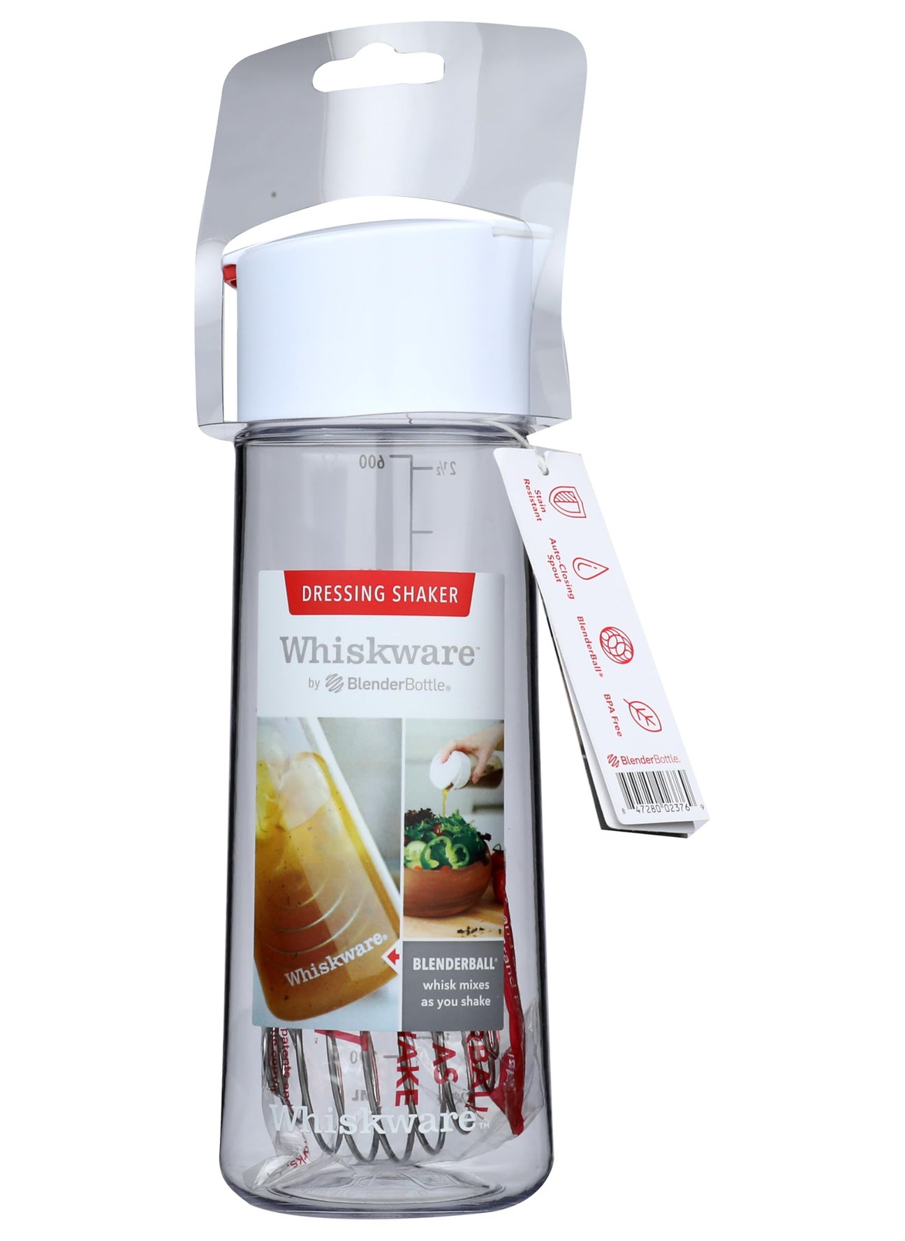 Whiskware Whiskware Tritan Plastic BlenderBall Whisk Leak Proof Salad Shaker Bottle for Fresh Homemade Dressings 25 Cups White 