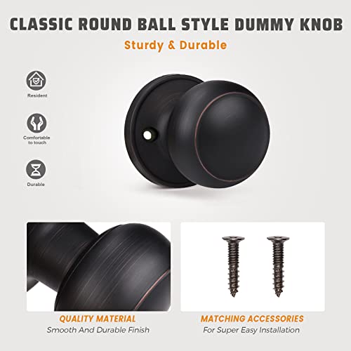 KNOBWELL 10 Pack Oil Rubbed Bronze Dummy Door Knob Single Side Closet Door Knob Set, Interior Door Knobs, Easy Installation - Image 4