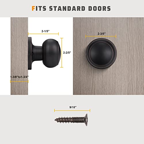 KNOBWELL 10 Pack Oil Rubbed Bronze Dummy Door Knob Single Side Closet Door Knob Set, Interior Door Knobs, Easy Installation - Image 5