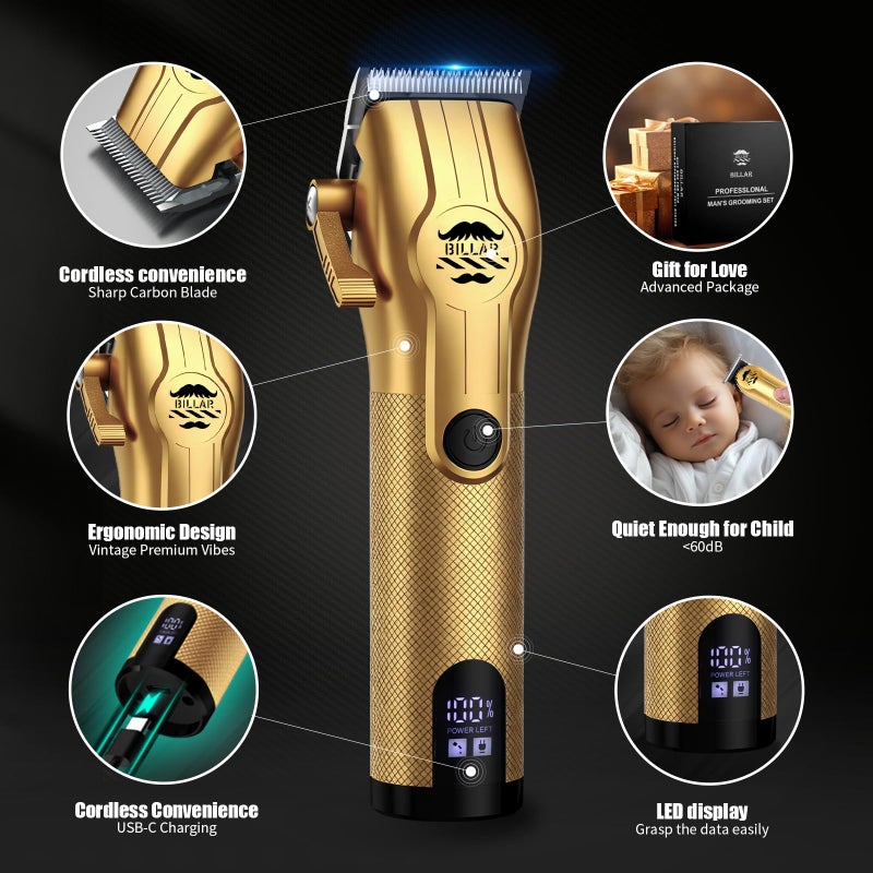 BILLARÂ® Professional Barber Clippers and Trimmer Set - Foil Shaver Professional Hair Clippers for Men, Mens Cordless Hair Clipper for Barbers Haircut Kitï¼ˆGoldenï¼‰ - Image 3