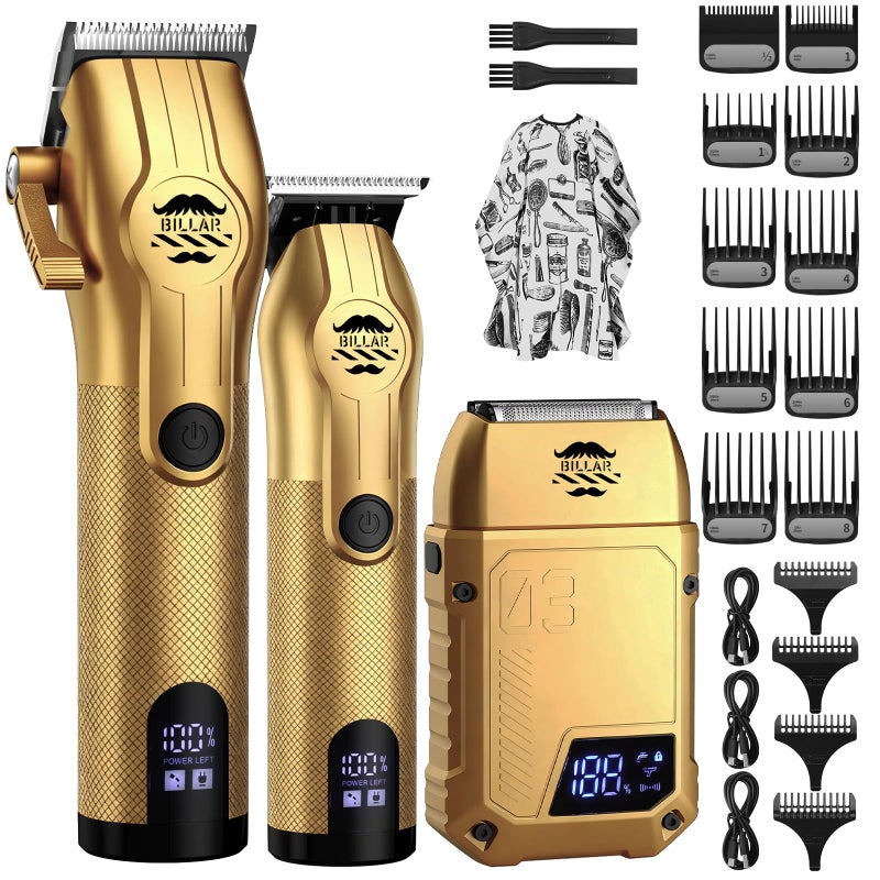 BILLARÂ® Professional Barber Clippers and Trimmer Set - Foil Shaver Professional Hair Clippers for Men, Mens Cordless Hair Clipper for Barbers Haircut Kitï¼ˆGoldenï¼‰ - Image 1