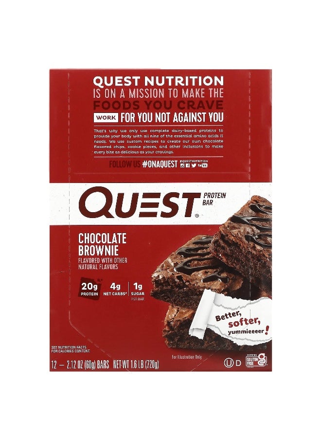 QUEST NUTRITION Quest Nutrition, Protein Bar, Chocolate Brownie, 12 Bars, 2.12 oz (60 g) Each  - Image 1