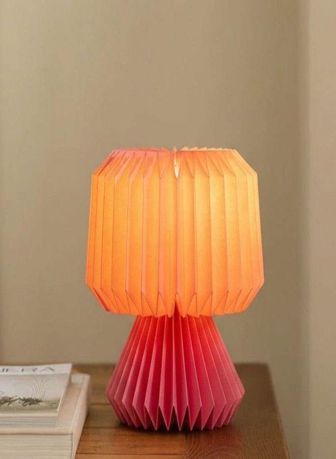 FIG Living Ori Table Lamp for Living Room Decoration, Bedroom, Study and Gifting | Origami Design Lampshade | Premium Laminated Paper - Dust and Water Resisant | Ambient Night Lamp (Mini Pink) - Image 1