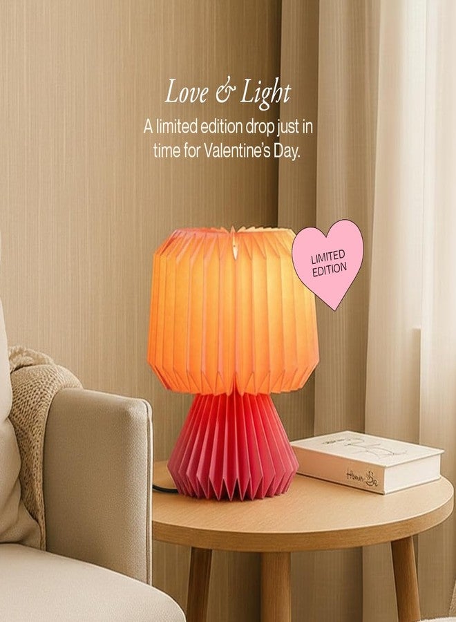 FIG Living Ori Table Lamp for Living Room Decoration, Bedroom, Study and Gifting | Origami Design Lampshade | Premium Laminated Paper - Dust and Water Resisant | Ambient Night Lamp (Mini Pink) - Image 2