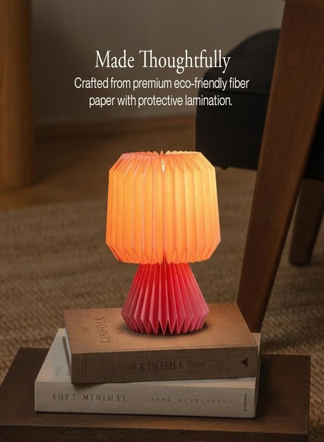 FIG Living Ori Table Lamp for Living Room Decoration, Bedroom, Study and Gifting | Origami Design Lampshade | Premium Laminated Paper - Dust and Water Resisant | Ambient Night Lamp (Mini Pink) - Image 3