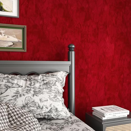 Decotalk Velvet Wallpaper Red Velvet Peel and Stick Wallpaper Felt Fabric Wall Paper Red 15.7x120 Inch Self Adhesive Velvets for Jewelry Box Drawer Felt Lining Solid Color Peel and Stick Flocking - Image 4