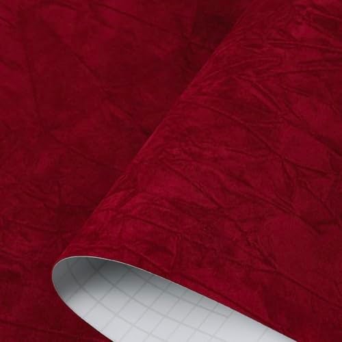 Decotalk Velvet Wallpaper Red Velvet Peel and Stick Wallpaper Felt Fabric Wall Paper Red 15.7x120 Inch Self Adhesive Velvets for Jewelry Box Drawer Felt Lining Solid Color Peel and Stick Flocking - Image 1