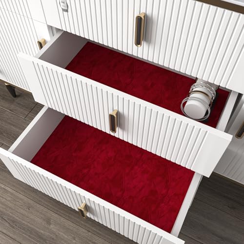 Decotalk Velvet Wallpaper Red Velvet Peel and Stick Wallpaper Felt Fabric Wall Paper Red 15.7x120 Inch Self Adhesive Velvets for Jewelry Box Drawer Felt Lining Solid Color Peel and Stick Flocking - Image 2