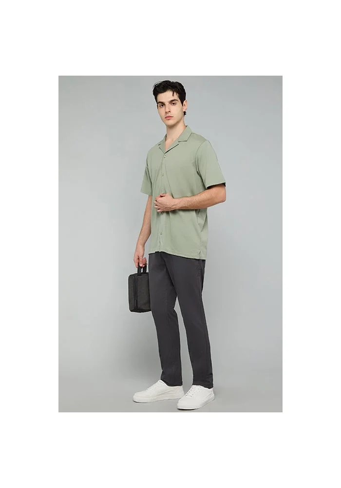 أر أند بي Solid Slim Fit Pants with Button Closure