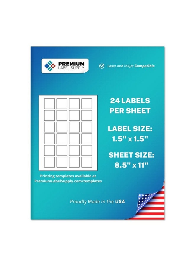 Premium Label Supply White Sticker Square Labels - 1.5” x 1.5" - Laser/Inkjet Compatible - (24 Labels/Sheet), 100 Sheets - 2,400 Total Adhesive Labels - Image 1