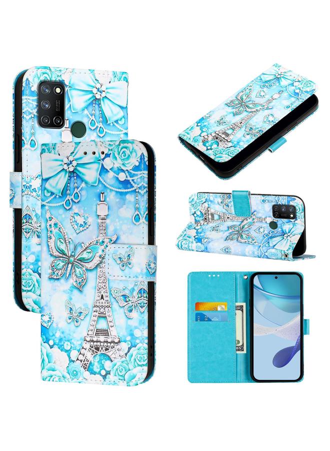 زبون جراب هاتف جلدي منسوج عادي بنمط رسم ملون لهاتف Realme C17 / 7i (برج الفراشة)