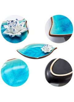 Generic Sky Blue Ceramic Lotus Leaf Incense Holder Tray for Sticks Ash Catcher Decorative Burner  - Image 2