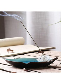 Generic Sky Blue Ceramic Lotus Leaf Incense Holder Tray for Sticks Ash Catcher Decorative Burner  - Image 3