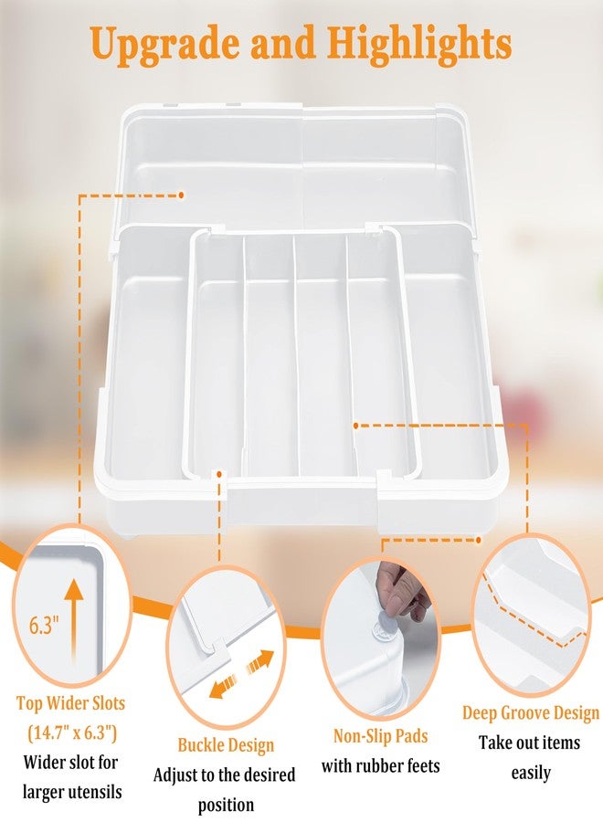 Homecor Silverware Drawer Organizer, Adjustable Kitchen Drawer Organizer, Expands from 4 to 7 Slots, Non-Slip BPA-Free Flatware Cutlery Utensil Holder for Forks Knives Spoons and Kitchen Utensil,White - Image 3