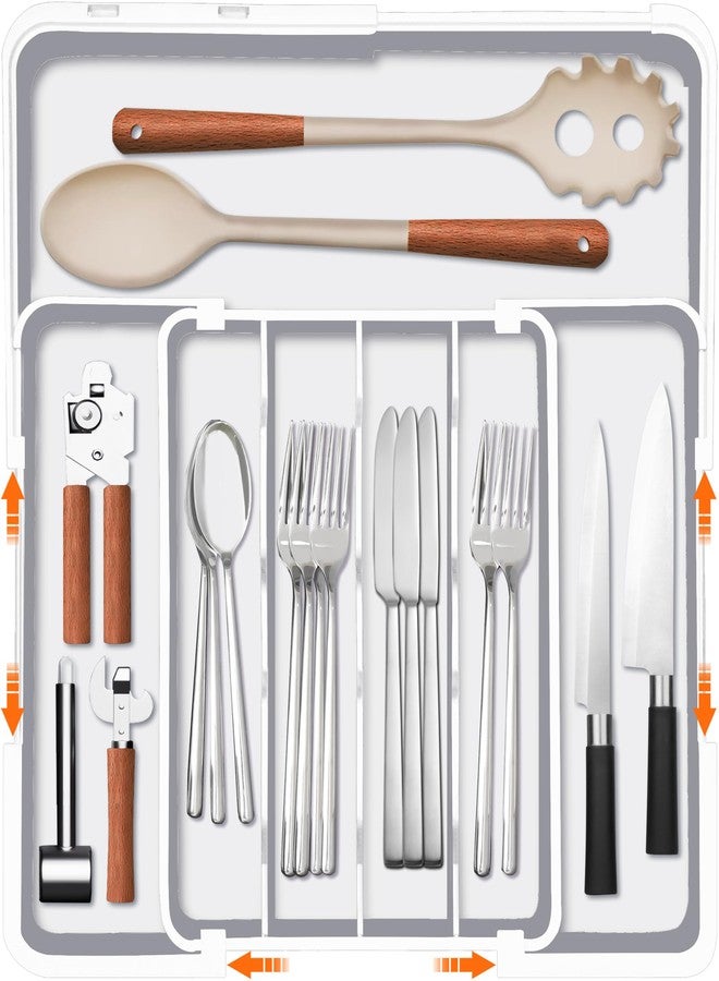 Homecor Silverware Drawer Organizer, Adjustable Kitchen Drawer Organizer, Expands from 4 to 7 Slots, Non-Slip BPA-Free Flatware Cutlery Utensil Holder for Forks Knives Spoons and Kitchen Utensil,White - Image 1