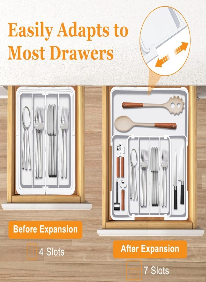 Homecor Silverware Drawer Organizer, Adjustable Kitchen Drawer Organizer, Expands from 4 to 7 Slots, Non-Slip BPA-Free Flatware Cutlery Utensil Holder for Forks Knives Spoons and Kitchen Utensil,White - Image 5