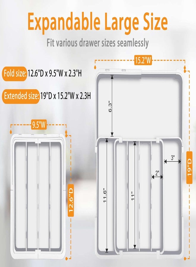 Homecor Silverware Drawer Organizer, Adjustable Kitchen Drawer Organizer, Expands from 4 to 7 Slots, Non-Slip BPA-Free Flatware Cutlery Utensil Holder for Forks Knives Spoons and Kitchen Utensil,White - Image 2