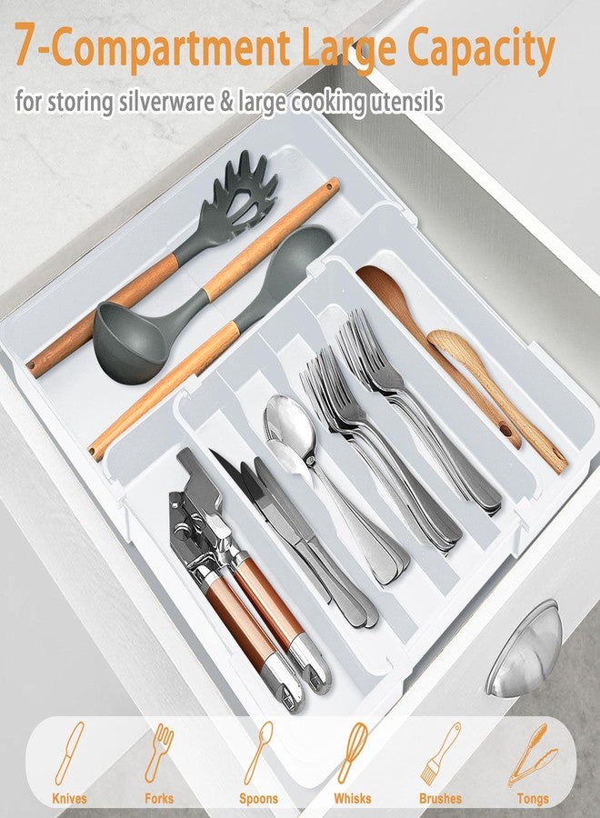 Homecor Silverware Drawer Organizer, Adjustable Kitchen Drawer Organizer, Expands from 4 to 7 Slots, Non-Slip BPA-Free Flatware Cutlery Utensil Holder for Forks Knives Spoons and Kitchen Utensil,White - Image 4