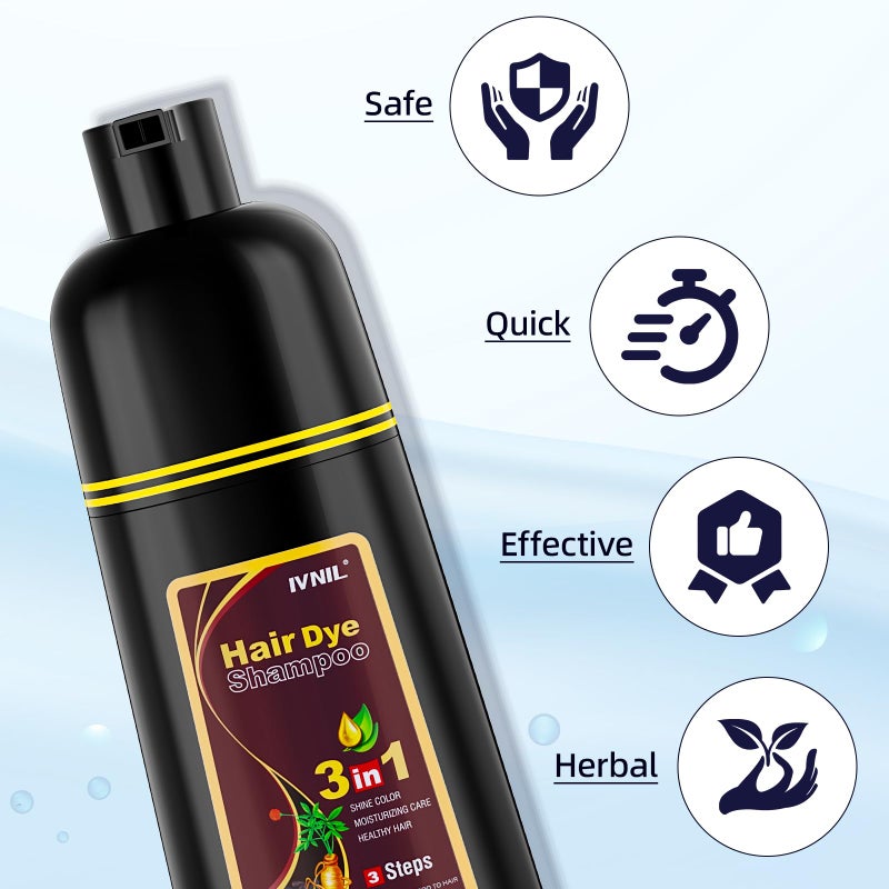 Ivnil Chestnut Brown Hair Dye Shampoo 3 in 1 Hair Color for Women & Men - Herbal Ingredients Color in Minutes 500ML - Image 4