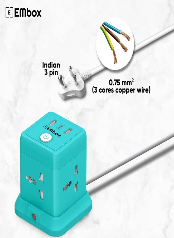 EMBOX لوحة تمديد كهربائية مكعبة من إمبوكس، كابل بطول 5 أمتار، منفذ USB من النوع C، (2.4 أمبير) (شحن سريع 3.0)، مقابس عالمية، قدرة 2500 واط، مزودة بمفاتيح، وغطاء أمان، وحماية من الحمل الزائد. - Image 5