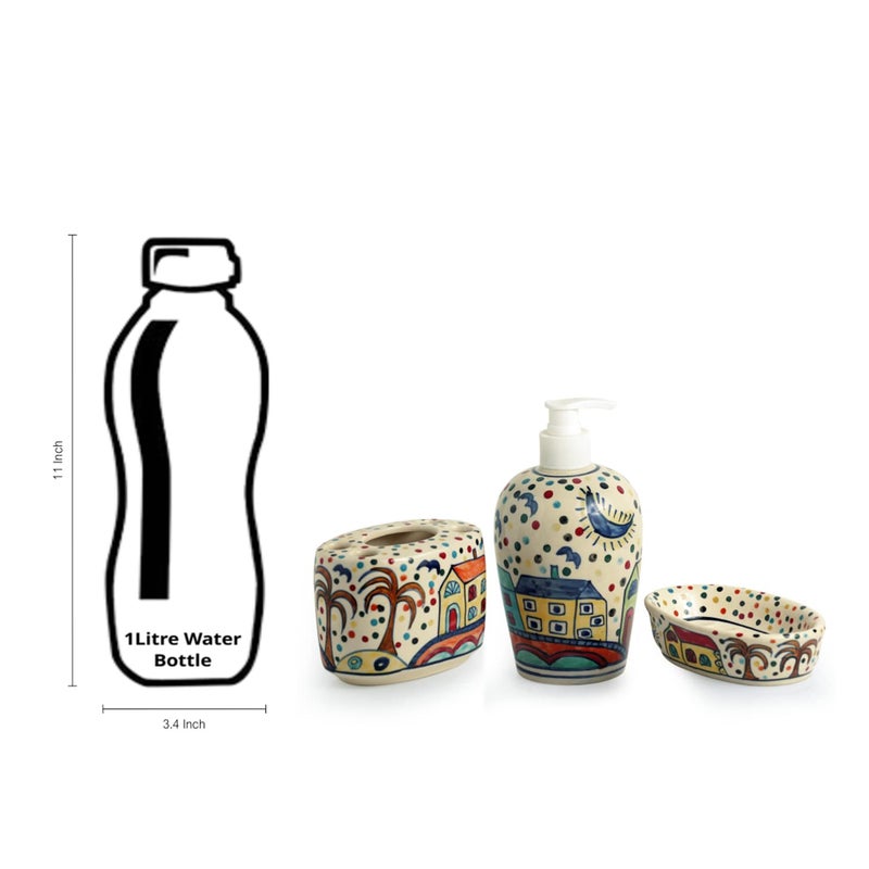 ExclusiveLane ExclusiveLane 'The Hut Essentials' Hand-Painted Ceramic Bathroom Accessory Set of 3 (Liquid Soap Dispenser, Soap Tray, Toothbrush Holder) (EL-022-025)  - Image 5
