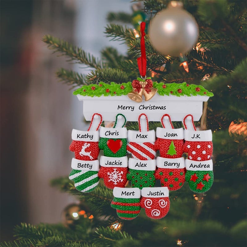 MAXORA Personalized Mitten Family of 12 Christmas Tree Ornament 2025 Family Tradition Christmas Keepsake Gift Collection for Parent, Grandparents, Kids, Grandchildren, Friends - Image 2